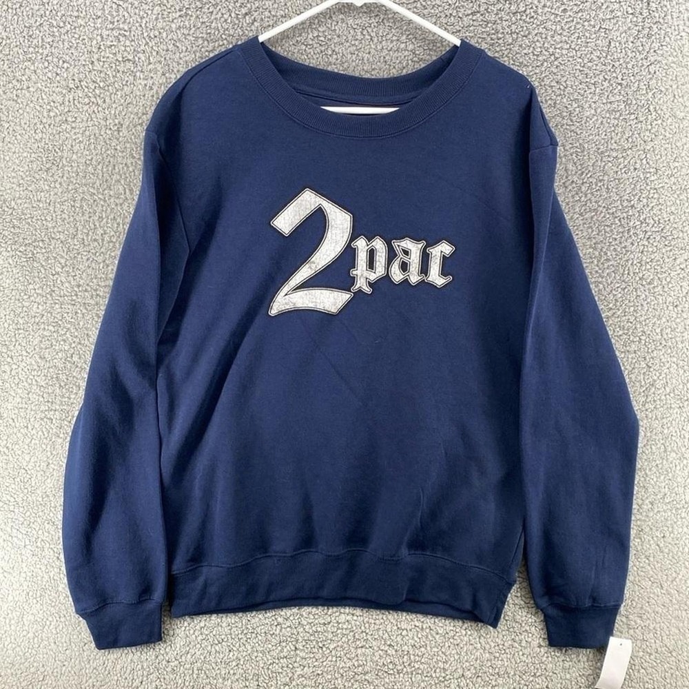 2Pac Shakur Navy Blue Graphic Sweatshirt Keep Ya Head Up Rap Hip Hop Mens Large